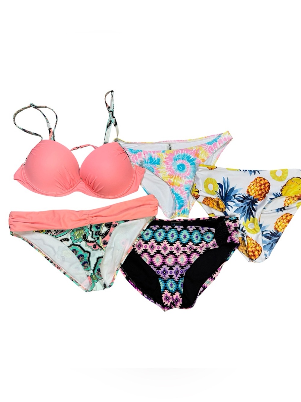 Women’s Size Large Swimwear Bundle 5 Piece Bikini Bottoms Top Paisley Catalina